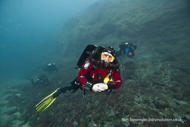 Rebreather Diver with Gorgonian fan coral Rebreatherpro-Training